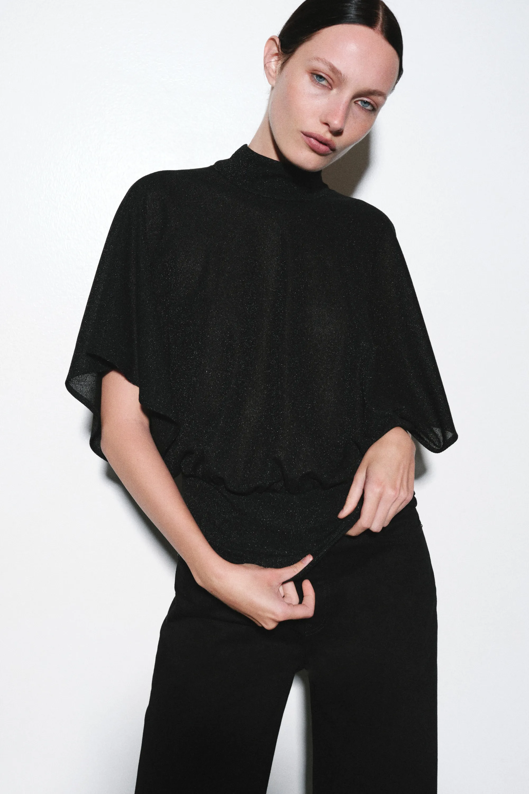 Top à effet drapé avec dos bénitier - Noir