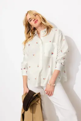 Chemise oversize brodée Femme — photo 2