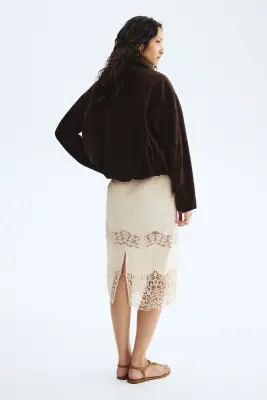 Jupe en coton avec broderies - Beige clair — photo 2