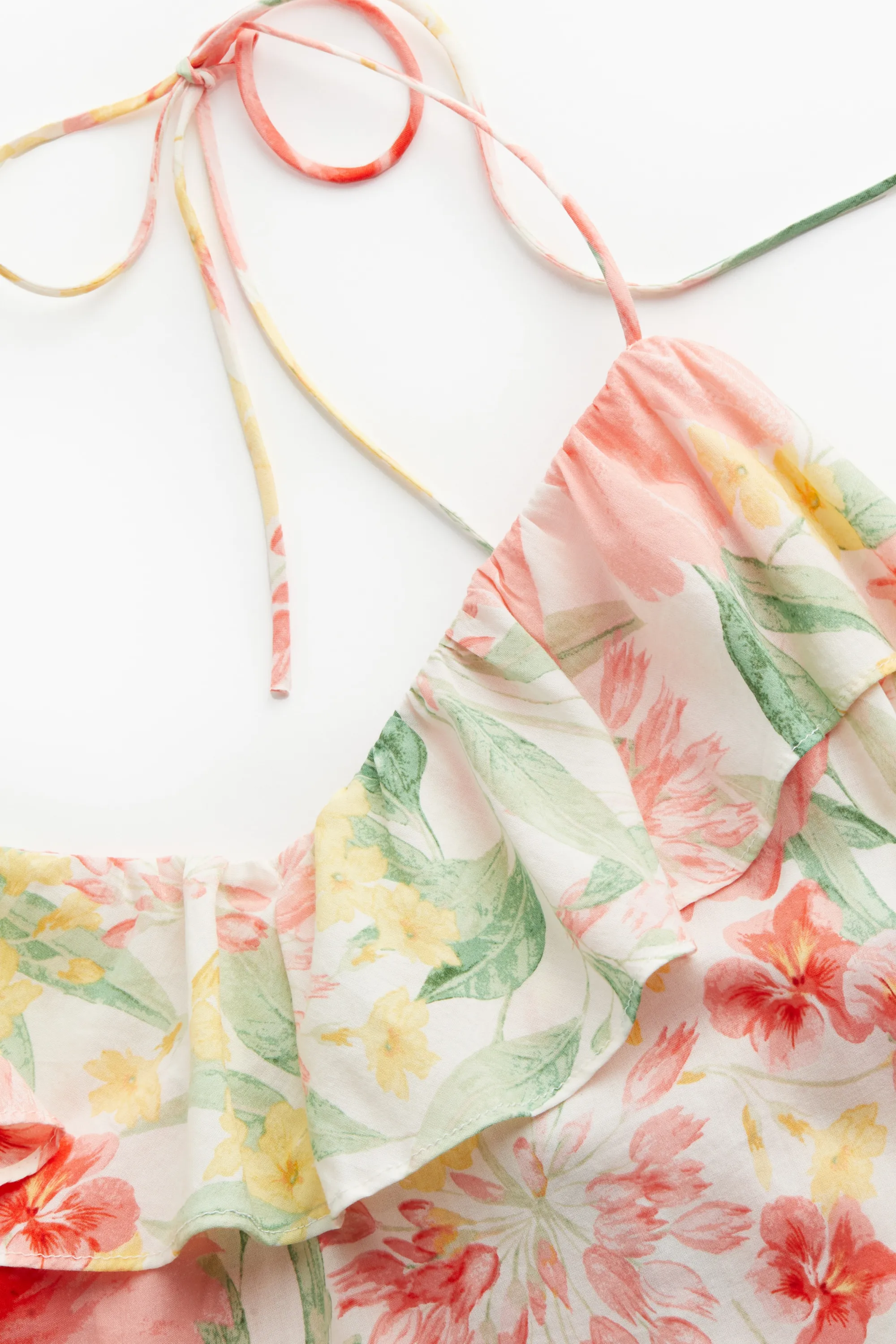 Robe volantée à bretelles fines - Rose/fleuri