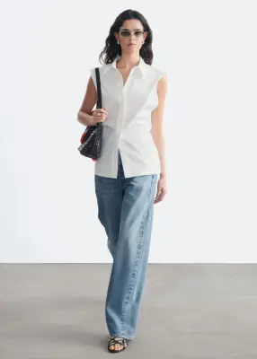 Chemise sans manches en coton pima - Blanc — photo 1