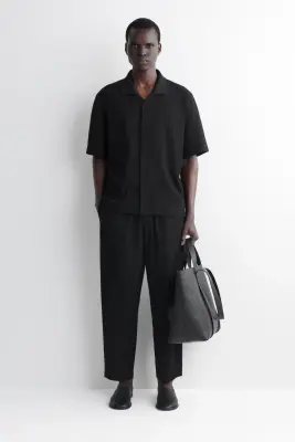 CHEMISE EN COTON FROISSÉ - NOIR — photo 3