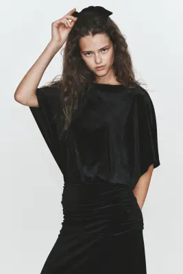 Robe froncée en velours - Noir — photo 1