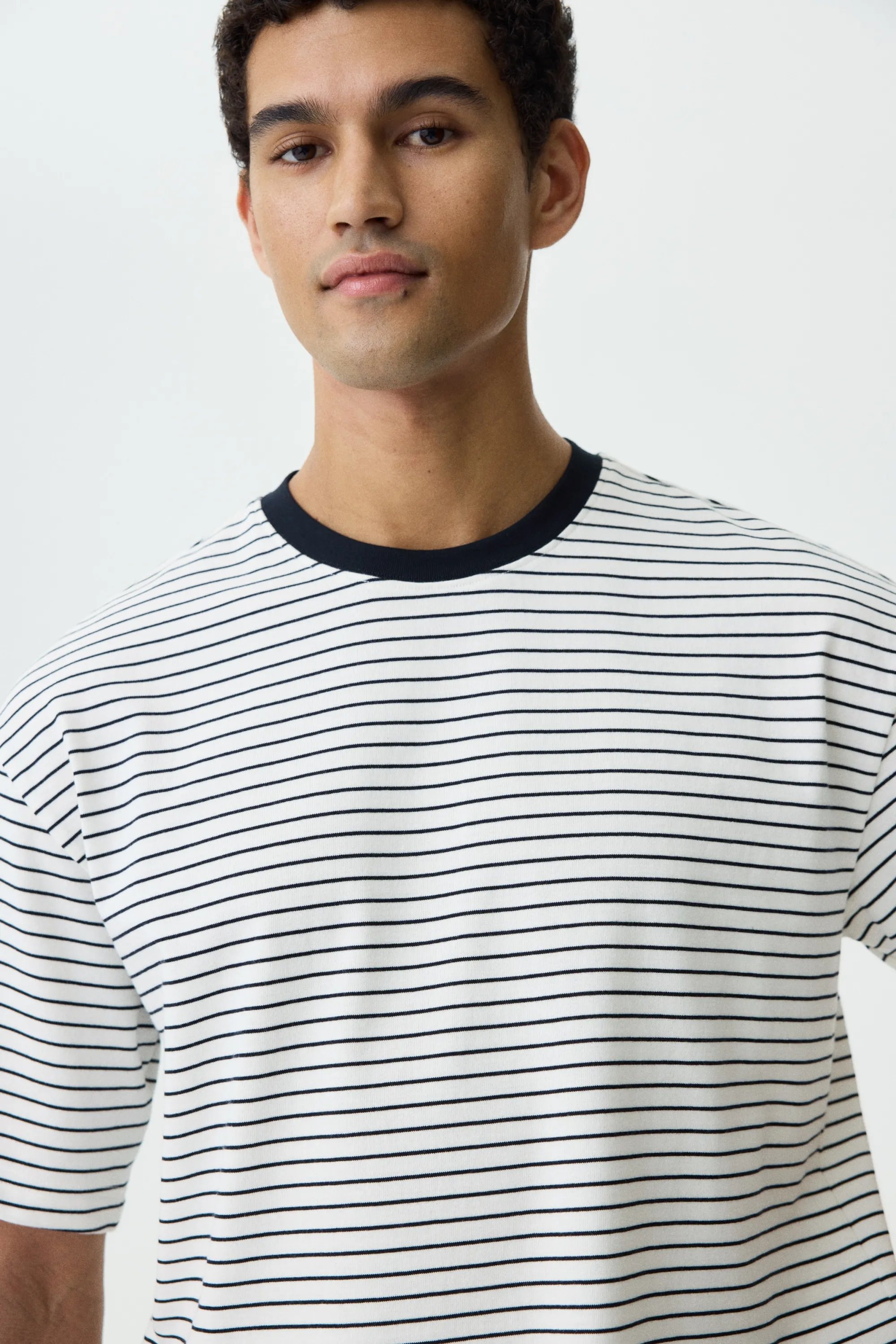 T-shirt boxy Relaxed Fit en coton - Blanc/rayé
