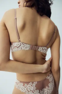 Soutien-gorge push-up en dentelle - Marron clair/crème — photo 2