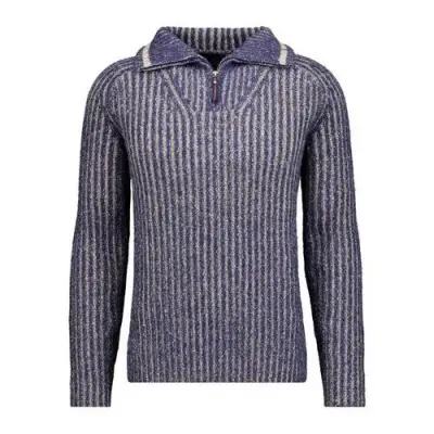 RAGMAN PULL rayé COL CHEMINE  GRANDE LONGUEUR Marine — photo 1