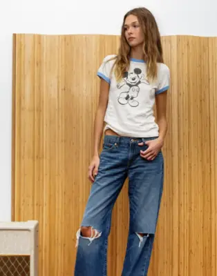 Nouveau ! RE/DONE T-shirt Slim Ringer The Mickey Mouse Club Vintage White — photo 4