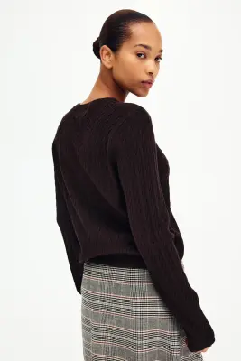 Pull en maille torsadée - Marron foncé — photo 2