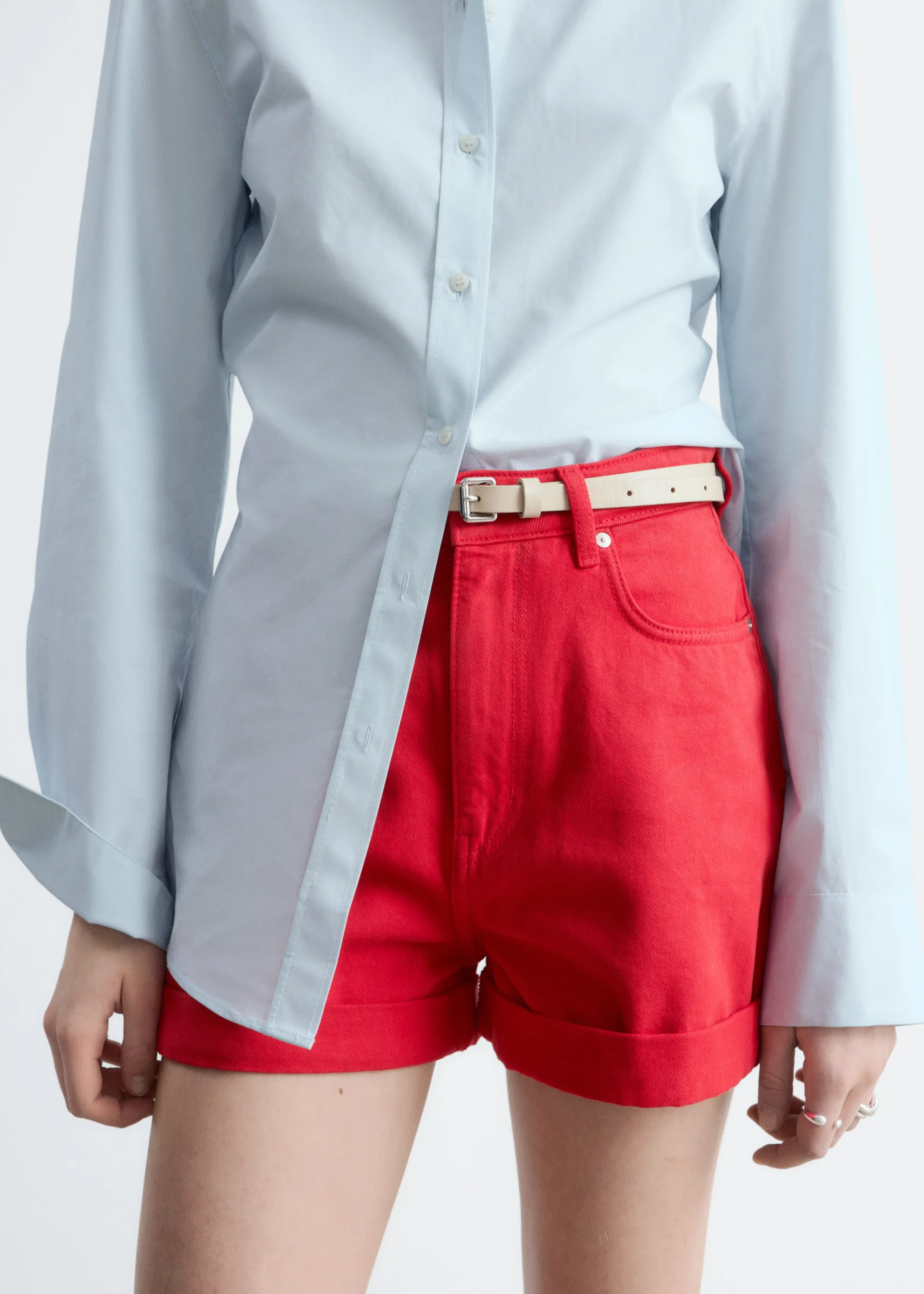 Short en jean taille haute - Rouge vif