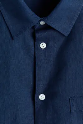 Chemise Relaxed Fit en lin mélangé - Bleu foncé — photo 4