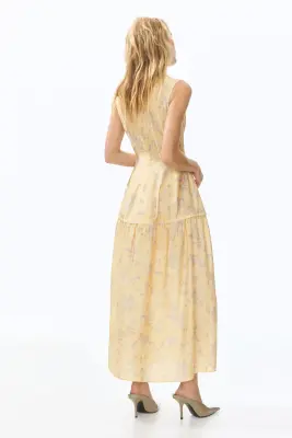 Robe à motif avec jupe évasée - Jaune/fleuri — photo 3