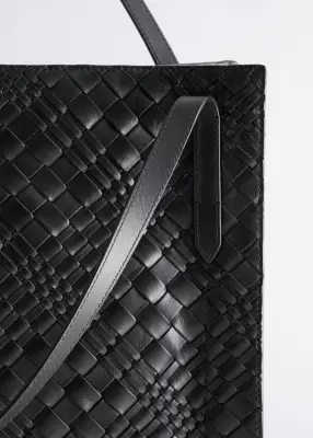 Sac cabas ouvert en cuir tressé - Noir — photo 2