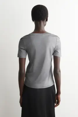 T-SHIRT SLIM EN SOIE - GRIS CHINÉ — photo 3