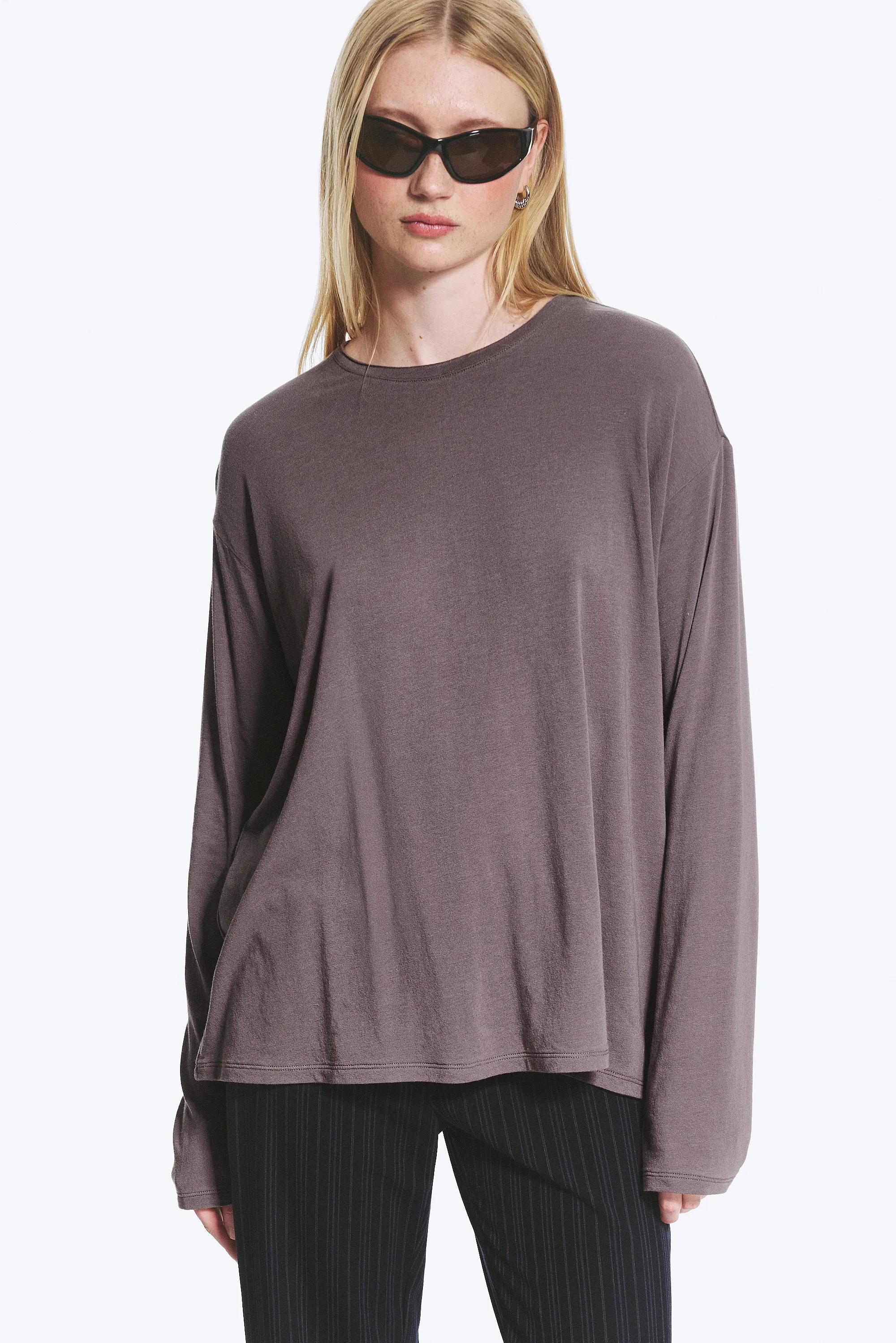 T-shirt ample à manches longues - Violet délavé