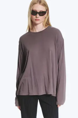 T-shirt ample à manches longues - Violet délavé — photo 1