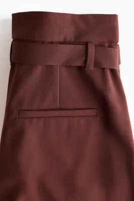 Pantalon paper bag avec ceinture - Marron foncé — photo 4