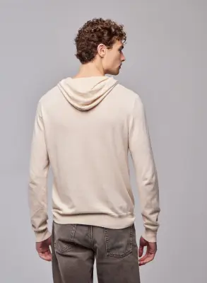 Pull Beige Capuche Manches Longues en Coton organique / Elasthanne — photo 4