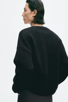 Pull Loose Fit en maille de cachemire côtelée - Noir — photo 2