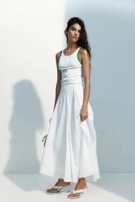 Jupe plissée en coton - Blanc — photo 3