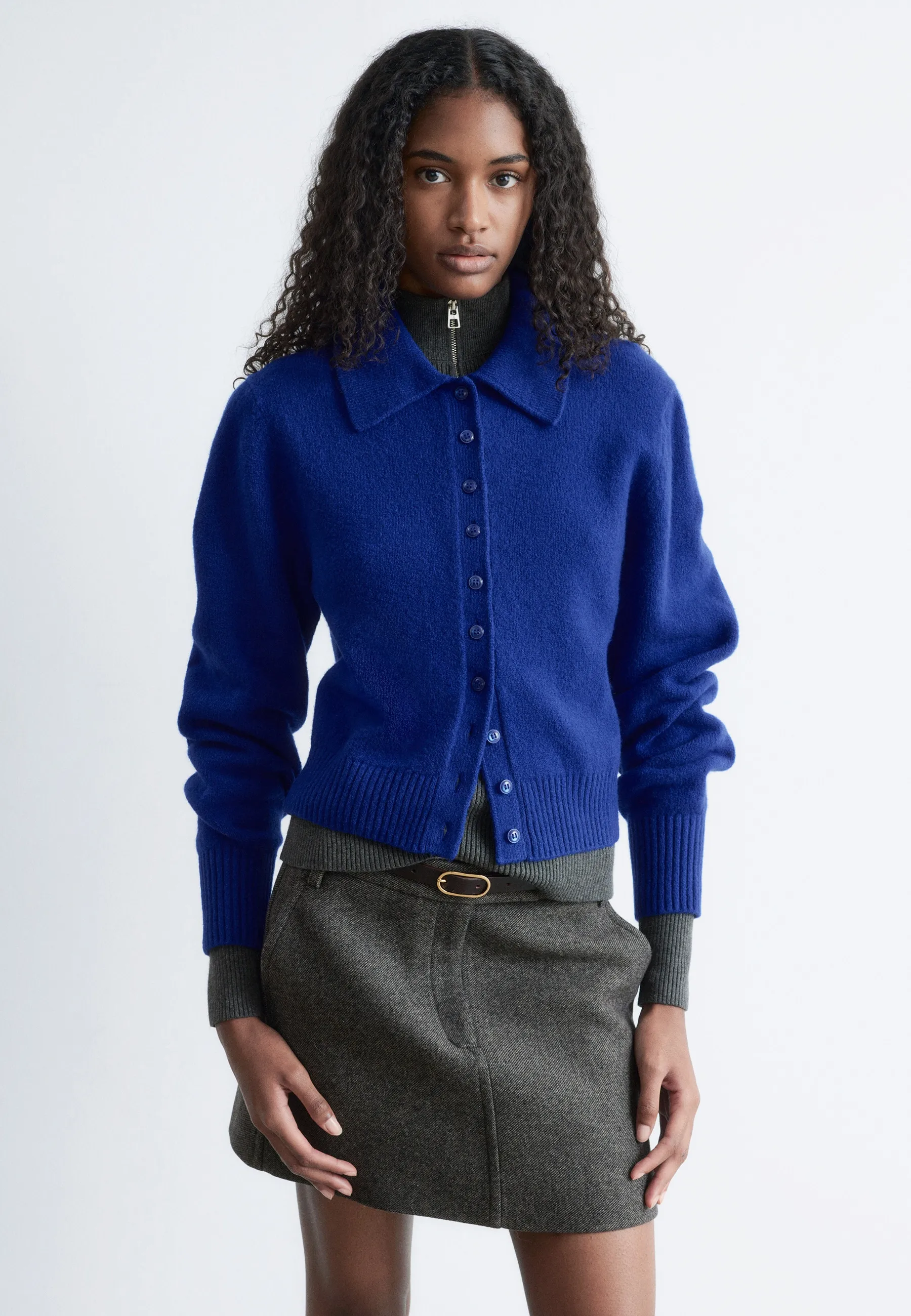 Cardigan en maille à col - Bleu vif
