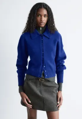 Cardigan en maille à col - Bleu vif — photo 1