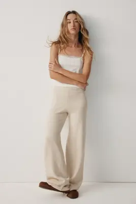 Pantalon en maille fine - Beige clair — photo 1