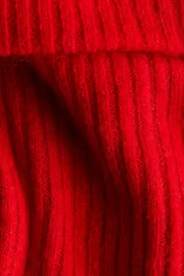 Robe épaules nues en maille côtelée - Rouge — photo 4
