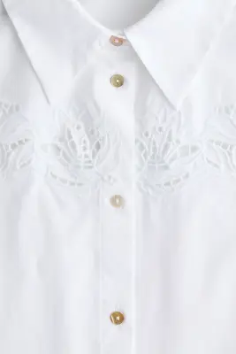 Chemise en coton avec broderie anglaise - Blanc — photo 4