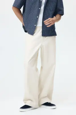 Pantalon Loose Fit en toile de coton - Crème — photo 2