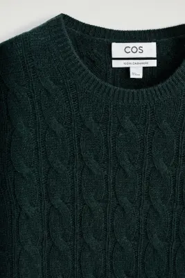 T-SHIRT EN MAILLE DE CACHEMIRE CÔTELÉE - VERT FONCÉ — photo 5