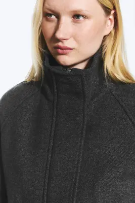 Veste en laine mélangée à col montant - Gris foncé chiné — photo 1