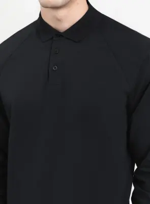 Polo Sweatshirt in Black Cotton & Elastane — photo 3