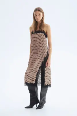 Robe combinaison avec dentelle - Beige/pois — photo 3