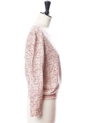 Sweat court col rond en coton blanc imprimé rouge bordeaux et rose Taille S — photo 4