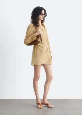 Robe-chemise portefeuille courte - Carreaux jaunes — photo 5