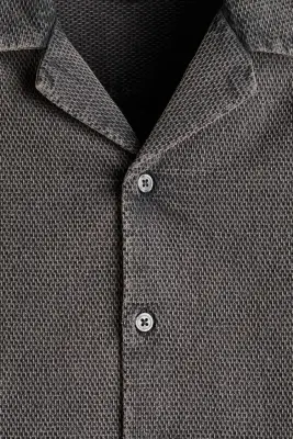 Chemise gaufrée Relaxed Fit avec col cubain - Gris foncé — photo 4