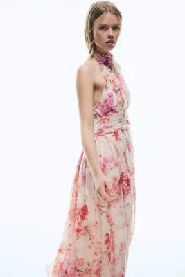 Robe dos nu avec liens à nouer - Rose clair/fleuri — photo 3