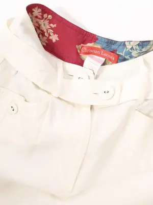 Pantalon COUTURE taille haute ceinturé en lin blanc crème brodée Taille XS — photo 2