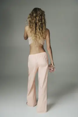 Pantalon avec cordon de serrage et dentelle - Rose poudré — photo 3