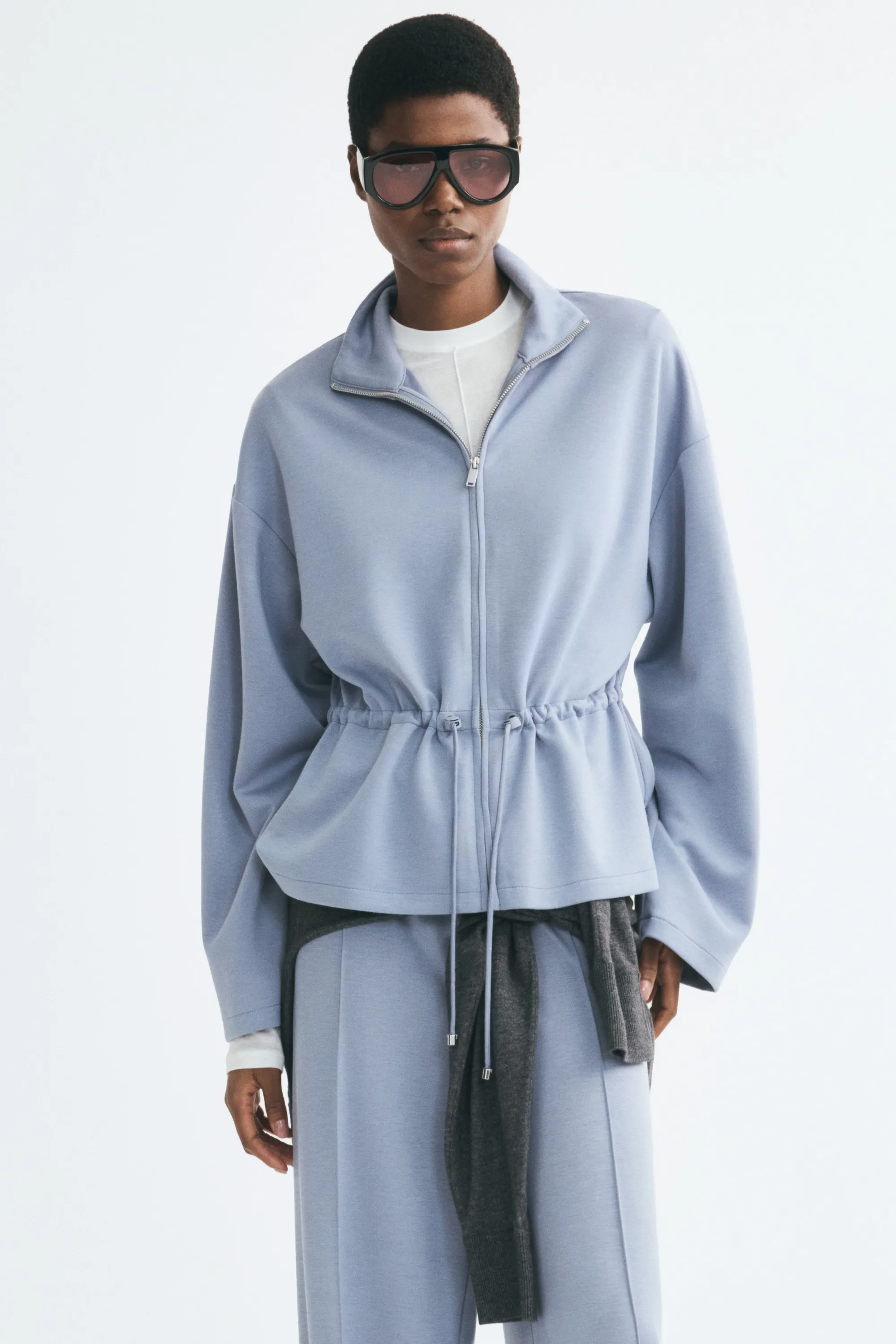 Sweat zippé avec cordon de serrage - Bleu