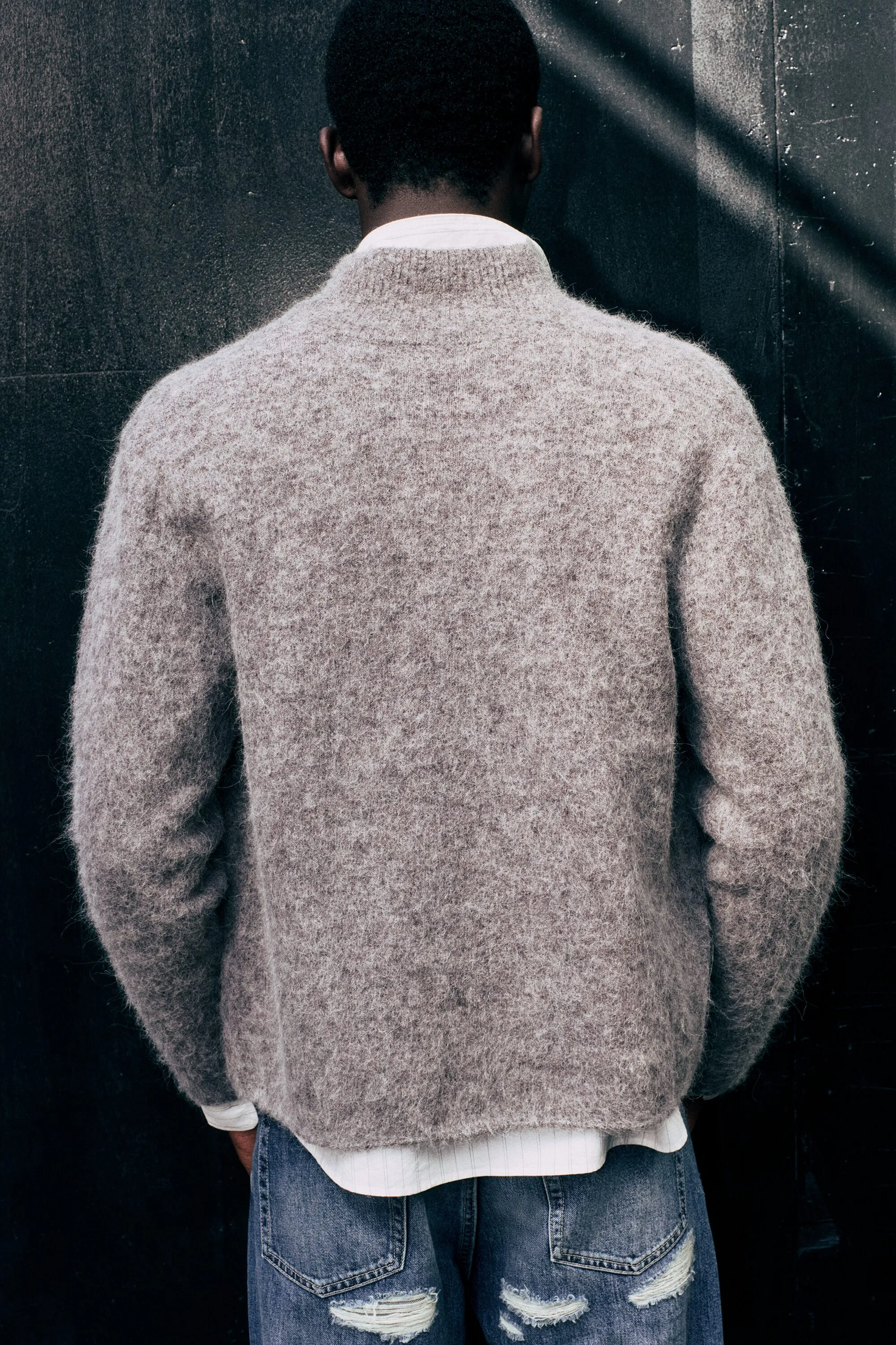 Cardigan zippé décontracté en mélange d'alpaga - Gris Taupe