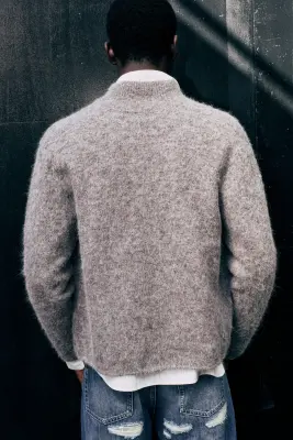 Cardigan zippé décontracté en mélange d'alpaga - Gris Taupe — photo 1
