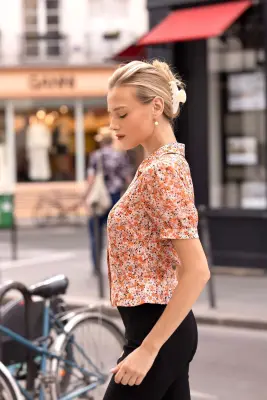 Talia Peplum Blouse - Orange floral — photo 5
