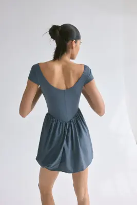 Robe bi-matière avec panneau drapé - Gris foncé — photo 2