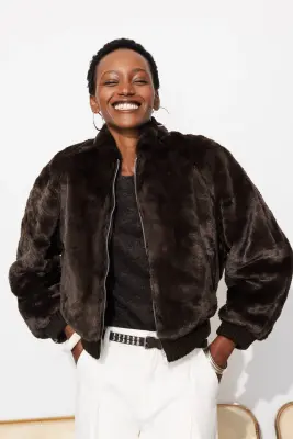Blouson zippé en moumoute — photo 4
