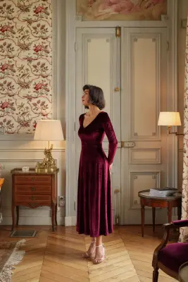 Azure Velvet Dress - Bordeaux — photo 5