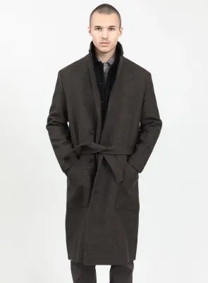 Bathrobe Coat in Chocolate 100% Italian Wool — photo 3
