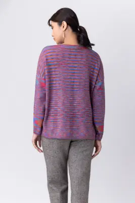 Pull ample en mérinos - rose multicolore — photo 2