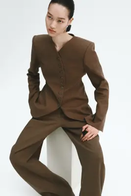 Linen-blend balloon trousers - Taupe foncé — photo 2