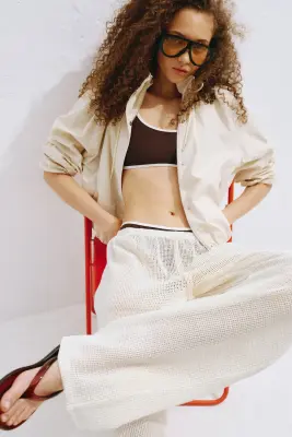 Pantalon filet avec cordon de serrage - Crème — photo 1
